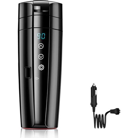 Mug chauffant pour voiture 12 V/24 V, mug de voyage en acier inoxydable de 400 ml avec fonction chauffante, bouilloire électrique double usage avec contrôle intelligent de la température (1/4)