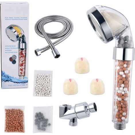 Pommeau Douche Vitamine C Filtre Haute Pression Lot 9 Pieces Tuyau Metal Arome (Jasmin) (1/5)