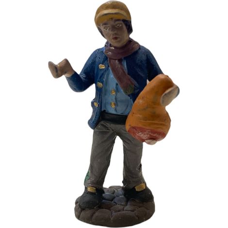 Pastore con prosciutto statuetta in terracotta artigianale per presepe napoletano da h 7 cm
