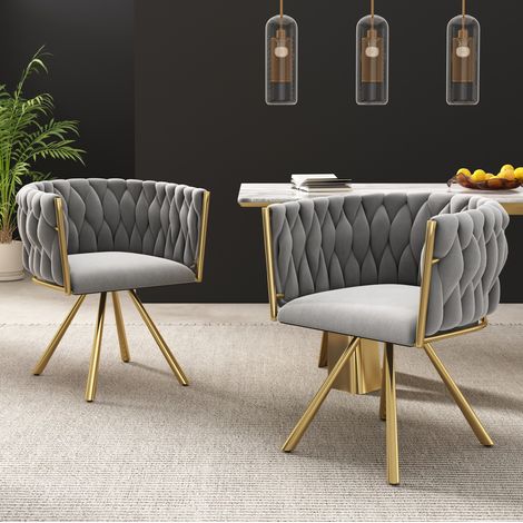 Silla de comedor 60,96/60,96/57,79 cm de terciopelo, pack de 2, giratoria 360° con estructura de acero (1/5)