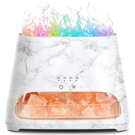 1 Diffuseur d'huiles Essentielles, Lampe Sel Himalaya, Effet Flamme, 7 Couleurs, Arrêt Automatique, 150 ML, Salon