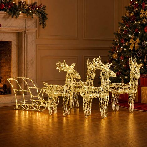 vidaXL Reindeers & Sleigh Christmas Decoration 280x28x55 cm Acrylic (1/5)