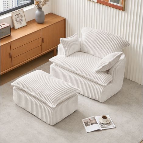 Poltrona con poggiapiedi in flanella beige OKMYHOME (1/5)