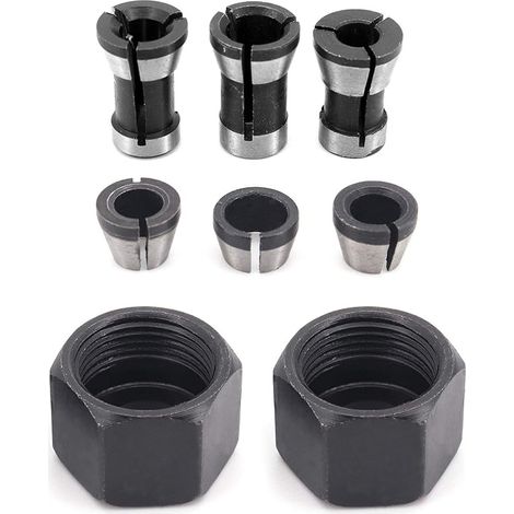 6 Pièces HSS Tête de Mandrin, 6 mm 6.35 mm 8 mm Tête adaptateur Convertisseur pour perceuses Machine de Gravure, pour rogneuse Menuiserie électrique Pince de routeur Titulaire +2 écrous (1/5)