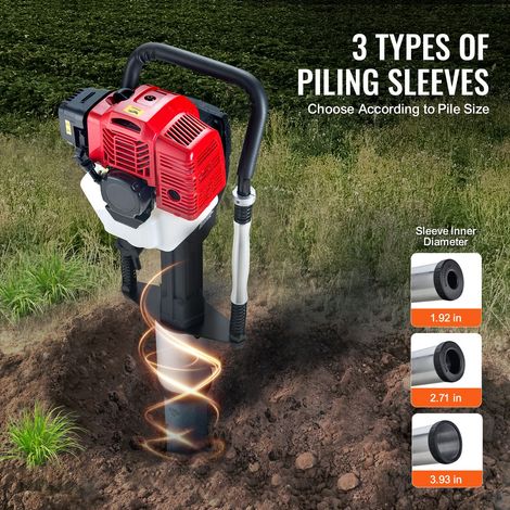 Marteau à pieux thermique 52cc, moteur 2 temps 1400W, enfonce-pieux clôture avec 3 têtes 49/69/100 mm, pour ferme, ranch et voirie (1/5)