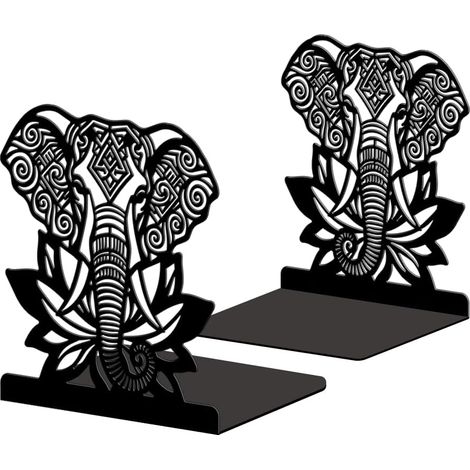Lot de 2 Serre-Livres Métal Éléphant Bohème avec Fleur de Lotus (1/5)