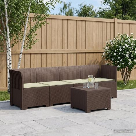 Canapé de Jardin Modulaire 4 Places avec Table et Coussins Look Rotin PP Marron - PANGIVO (1/5)