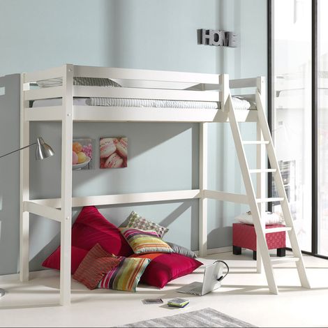 Cama Alta 90x200 con Somier Vipack Pino - Blanco (1/3)