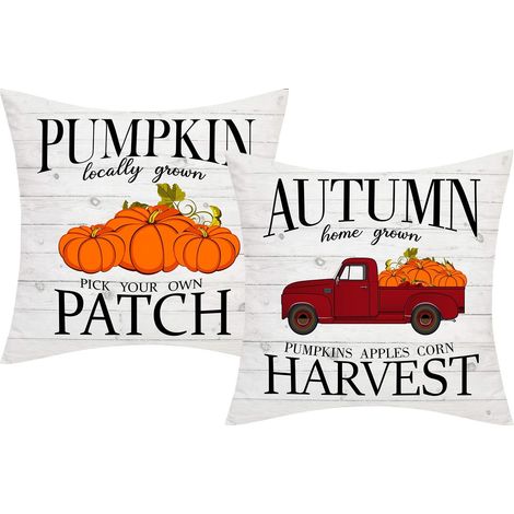 Lot de 2 taies d'oreiller pour Thanksgiving, motif camion rouge automnal, décoration champêtre pour Thanksgiving, 45 x 45 cm (1/3)