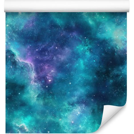 Papier peint aquarelle galaxie turquoise, bleu et bleu marine 50x1000 cm (1/5)