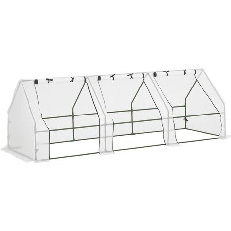 Mini Serre de Jardin mini serre tunnel 270L x 90l x 90H cm toit pointu Acier PE Haute densité 140 g/m² Anti-UV 3 fenêtres avec Zip enroulables Blanc