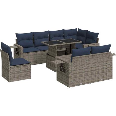 Maison Exclusive - Juego Sofá Jardín 9 Piezas con Cojines Gris Po