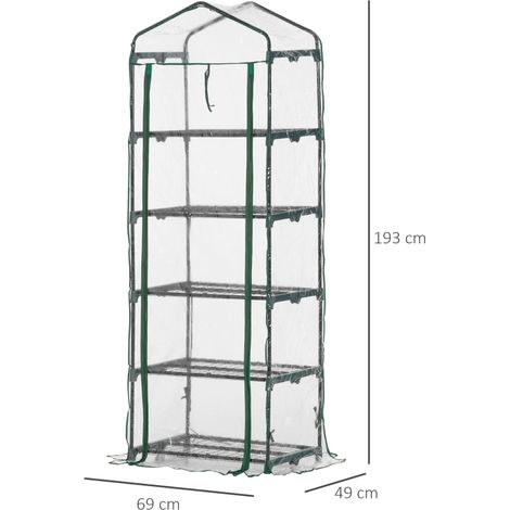 Mini serre en aluminium avec 5 étagères pour la culture de fleurs ou de légumes, transparente et verte, en acier et plastique, 69 x 49 x 193 cm (1/5)