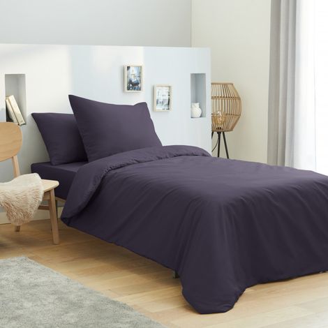 Housse de couette 140 x 200 unie prune 100% Coton / 57 Fils/cm2