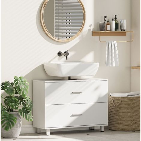 Meuble de salle de bain avec 2 tiroirs, pour lavabo sans socle, 80 x 30 x 60 cm, blanc HAVRYA (1/3)