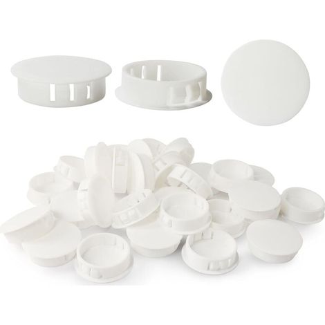 Embouts d'insertion - Embouts de fixation ronds verrouillables - Pour tubes de poteaux de clôture de meubles - 35 mm, 30 unités - Blanc (1/4)