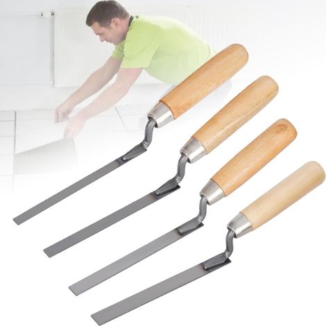 Lot de 4 truelles à joints, largeur 8, 10, 12, 15 mm, en acier au carbone, avec manche en bois, truelle à joints, truelle à joints pour joints de briques et briques (1/5)