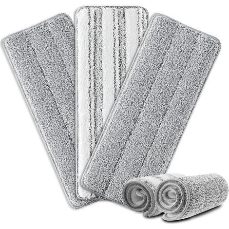 Lot de 3 têtes de balai plates en microfibre 36 x 11 cm - Lavables - Blanc et gris (1/4)
