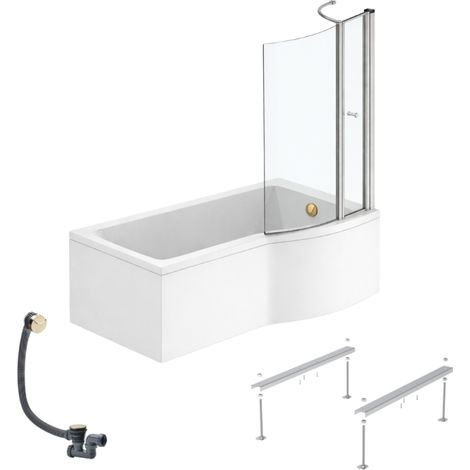 Pack baignoire bain douche 150 x 80 cm droite IDEAL STANDARD Connect Air + tablier + pare bain avec volet  + pieds + vidage Doré
