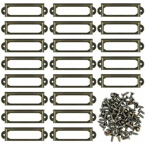 Lot de 50 supports d'étiquettes en métal pour meubles, tiroirs, armoires, cartes, plaques nominatives, cadres avec vis pour bureau, bibliothèque, bibliothèque, étagères Bronze (S 59 x 17 mm) (1/5)