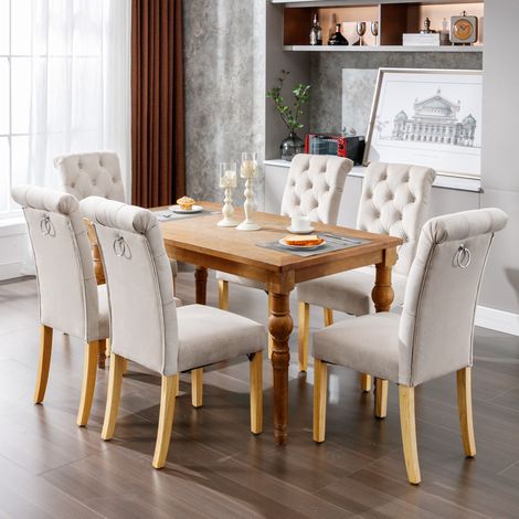 Chaises salle a manger lot de 6 velours beige OKMYHOME (1/5)