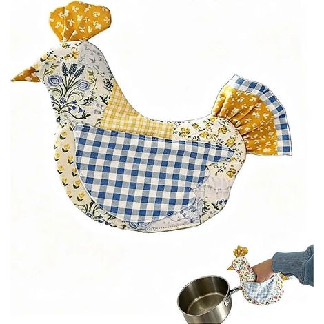 Motif bleuGants résistants à la chaleur en forme de poussin, manique en forme de poulet, dessous de plat matelassé résistant à la chaleur, dessous de plat mignon en forme de poule pour la pâtisserie, (1/5)