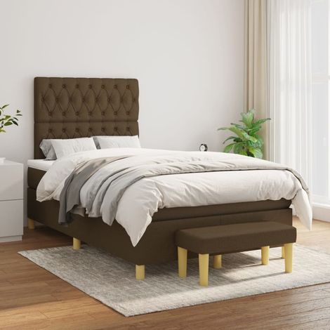 Lit Adulte - Lit à sommier tapissier avec matelas- Lit double - Meuble de Chambre à Coucher Marron foncé 120x200 cm CNIS4427343 (1/5)