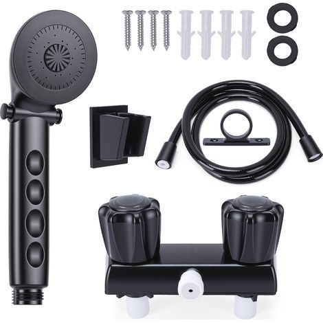 Robinet de douche pour camping-car avec douchette et flexible, résistant aux fuites et à la rouille, pour camping-car, caravane et caravane, usage intérieur/extérieur, noir