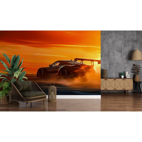 Papier peint voitures - voiture de sport au coucher du soleil - 150 x 250 cm (1/2)