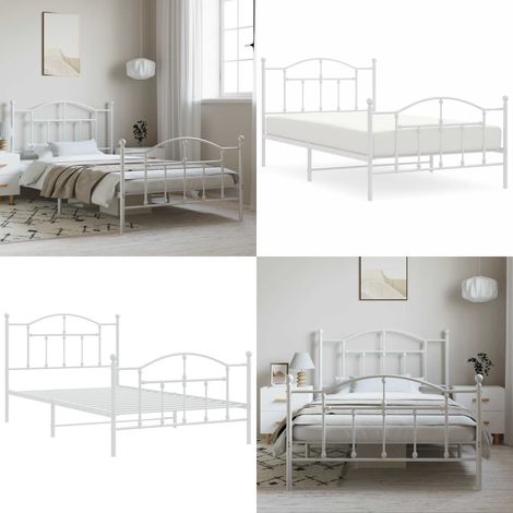 Bettgestell mit Kopf- und Fußteil Metall Weiß 100x200 cm - Metallbett - Doppelbett - Boxspringbetten - Bettgestell - Weißes Bett - Home & Living (1/5)