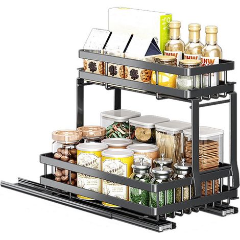 Étagère de rangement coulissante de cuisine avec rails silencieux pour l'organisation des ustensiles (1/5)