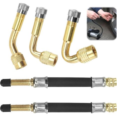 3-piece tire valve extension set, 45°, 90°, 135° pneumatic tire valve adapters with 2 valve extensions, brass valve extension, tire stem extension set for cars and motorcycles (1/5)