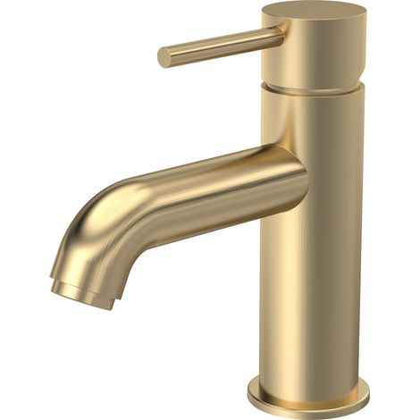 Cauldon Round Mono Basin Sink Mixer Tap & Push Button Waste - Brushed Brass - Balterley (1/5)