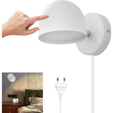 CCYKXA 9W LED Indoor Wall Light with Plug, Dimmable Touch Wall Lamp, 360° Rotating Bedside Lamp, 3000k Warm White Adjustable Reading Light for Living Room, Bedroom, Staircase, Hallway, Office, White