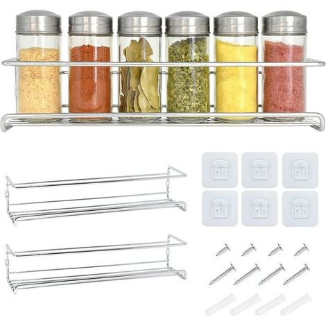 Etagere a Epices Murale Metal 2 Pcs Etagere Cuisine - Porte Epices Cuisine facile à installer etagere murale cuisine (1/5)