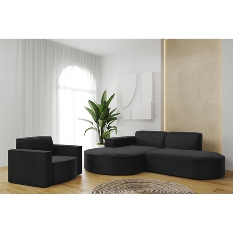 Sofa Set 2-teilig Sessel und Ecksofa PALMA XS Stoff Opera Schwarz Ottomane Links (1/3)