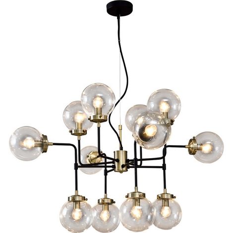 Italux Odelia - Suspension industrielle et rétro fixe bronze antique, noir 12 lumières avec abat-jour transparent, E14