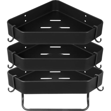 Étagère d'angle pour douche – Support de rangement mural 3 niveaux en acier noir, idéal pour petites salles de bain (1/5)