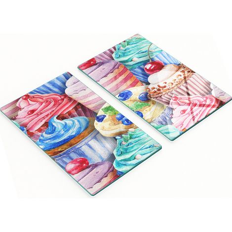 Tablas de cocina de vidrio templado con gr谩ficos de magdalenas coloridas 2x30x52 cm
