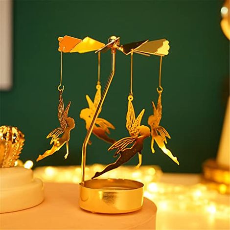 Portacandele girevole, portacandele in metallo dorato per Natale, San Valentino, decorazione da tavola per feste, matrimoni (elfo fantasy)