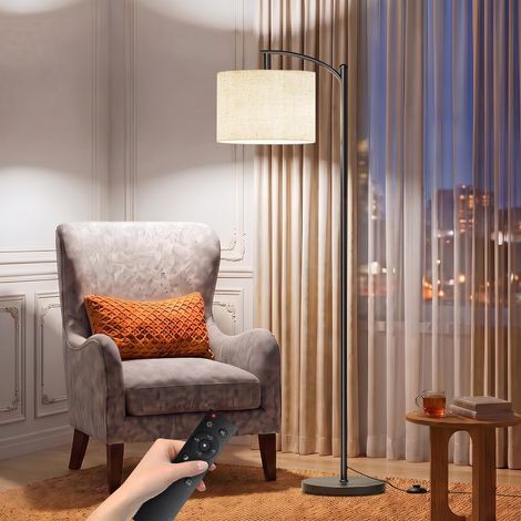 Marctronic Lampadaire Salon, Lampe sur Pied Arc avec Abat-Jour en Lin Beige, Dimmable avec Télécommande et Interrupteur à Pédale, Ampoule E27 Incluse, 2700K-6500K (1/5)