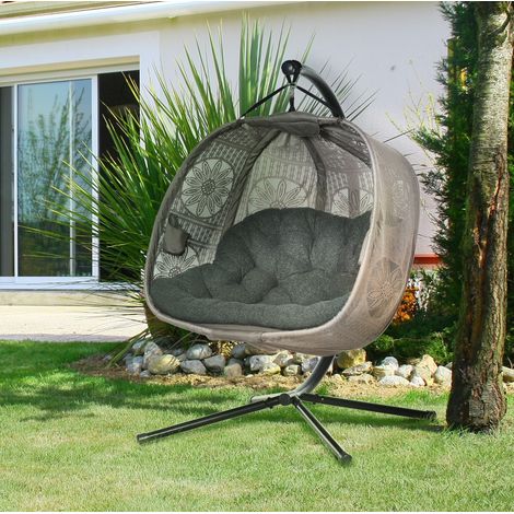 Chaise suspendue 132x126x172 cm en acier sable, pliable avec rangement pour jardin FloraGrace (1/5)
