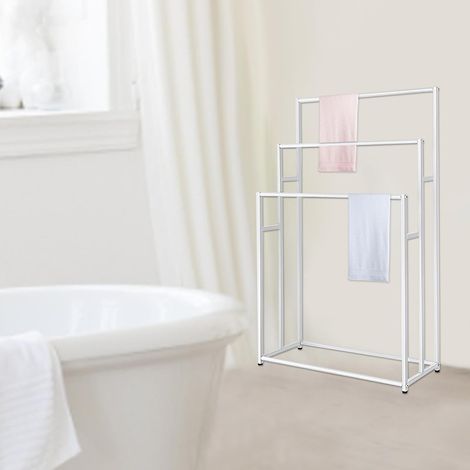 Portasciugamani in piedi, 75 x 25 x 110 cm, grande portasciugamani autoportante a 3 piani per asciugare gli asciugamani in camera da letto, bagno o piscina (bianco)