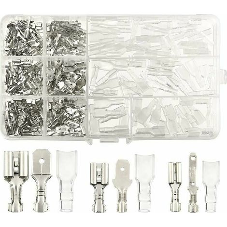 270 Stück elektrische Klemmen, Kabelverbinder, T-Stecker, männlich/weiblich, Flachstecker, Crimp-Klemmenblock mit Isolierhülse, 2,8 mm, 4,8 mm, 6,3 mm (1/5)