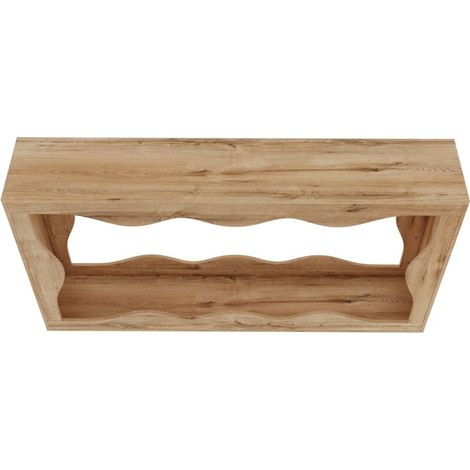 Console effet bois naturel, 160 cm, meuble d'entrée à bord ondulé, console étroite 2 niveaux avec étagère ouverte pour salon, couloir et entrée
