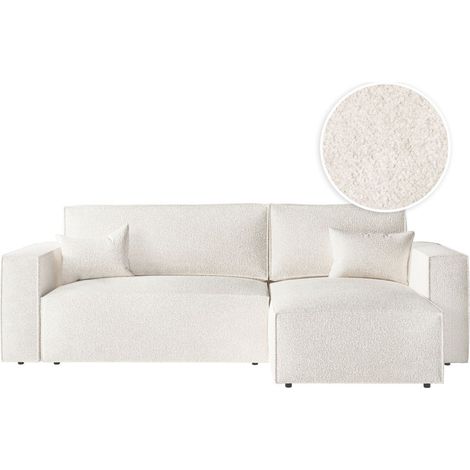 CLARISSE - Canapé d'angle convertible réversible avec coffre en tissu bouclette - Blanc (1/5)