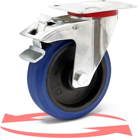 Wiltec – Roulette pivotante 125 mm – Capacité de charge 200 kg – Blocage total – Plaque de montage 105 x 80 mm – Usage silencieux et sans trace