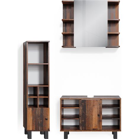 Set mobili bagno Fynn, Rovere rustico, 3 parti, Vicco