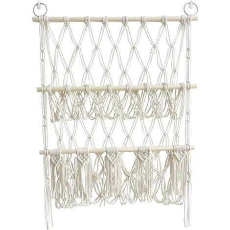Storage Hammock - Unspecified - 2 Tiers - Wood - Macramé - White
