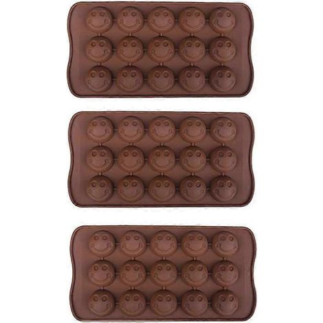 Lot de 3 moules à glaçons, chocolats et savons en silicone avec émoticônes smiley